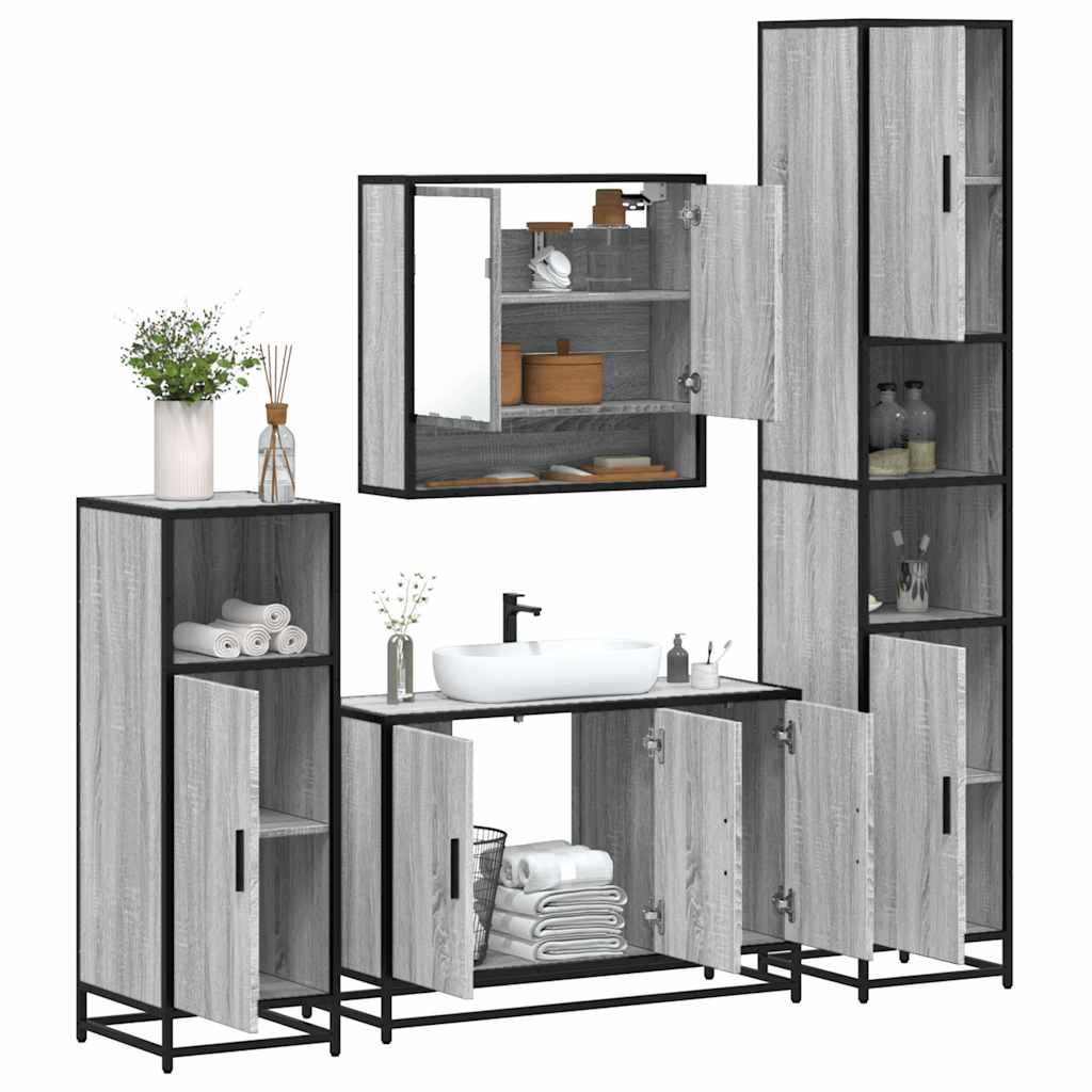 4 Piece Bathroom Furniture Set Grey Sonoma Engineered Wood
