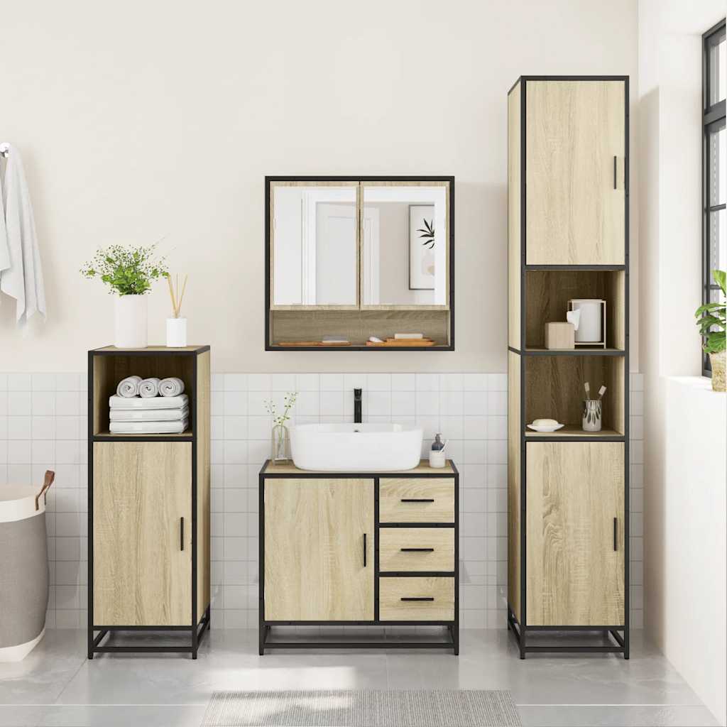 4 Piece Bathroom Furniture Set Sonoma Oak Engineered Wood