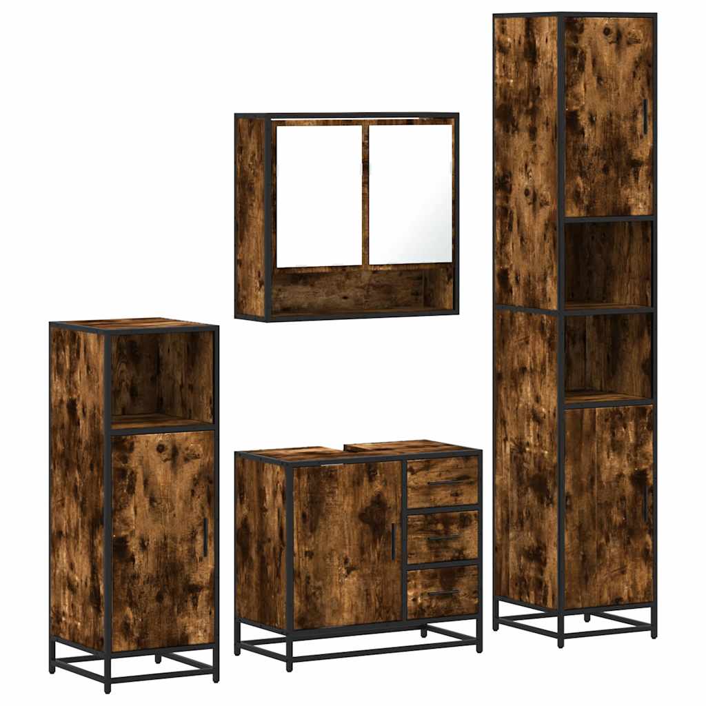 4 Piece Bathroom Furniture Set Smoked Oak Engineered Wood