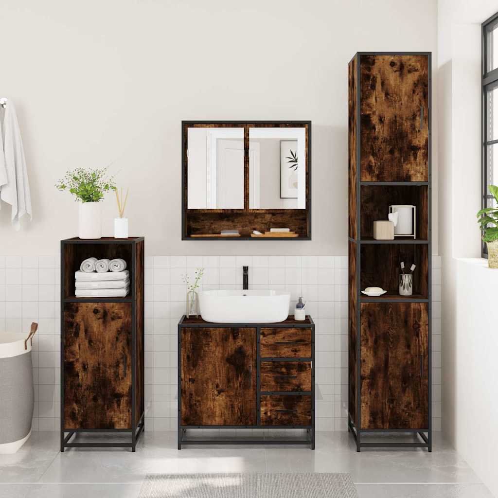 4 Piece Bathroom Furniture Set Smoked Oak Engineered Wood