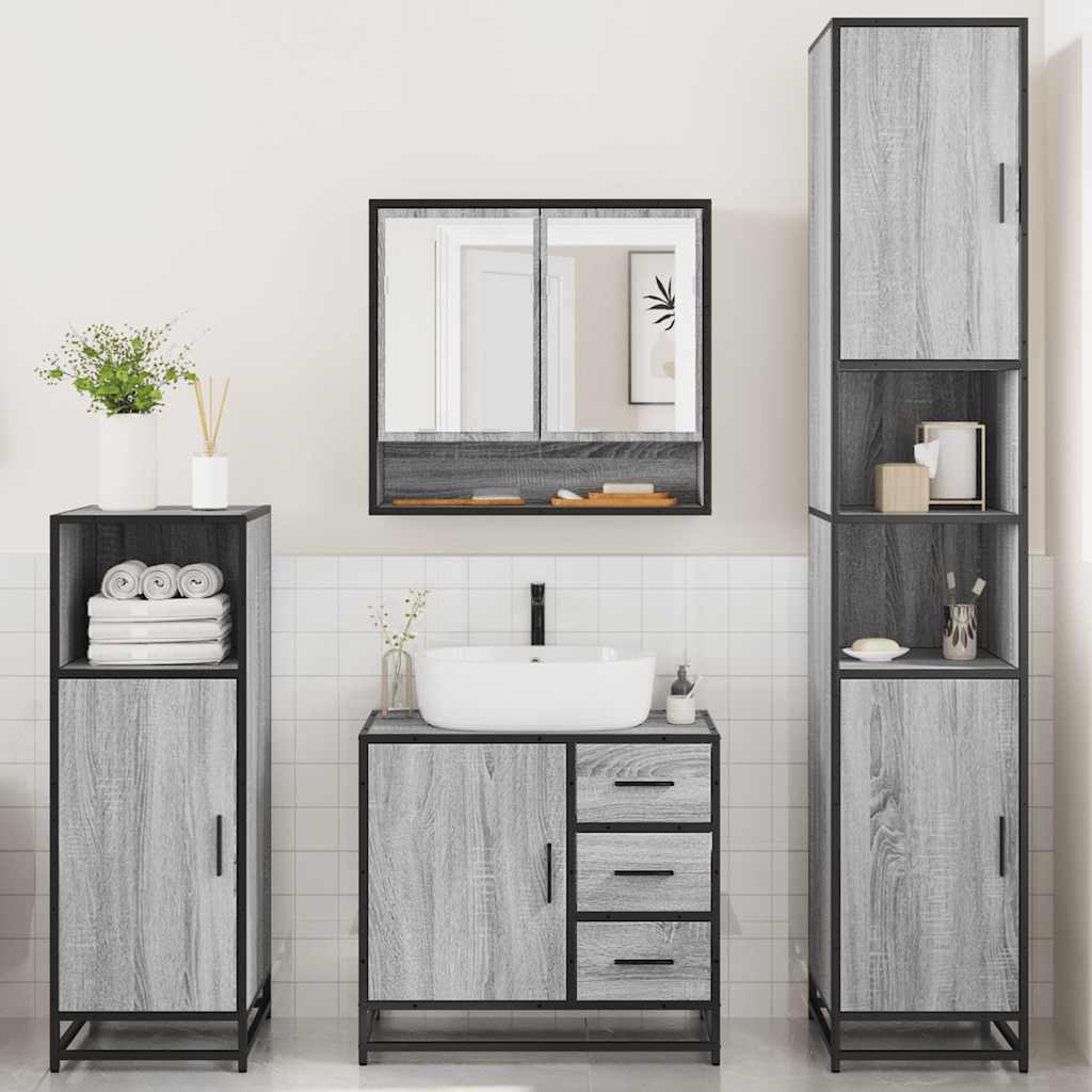 4 Piece Bathroom Furniture Set Grey Sonoma Engineered Wood