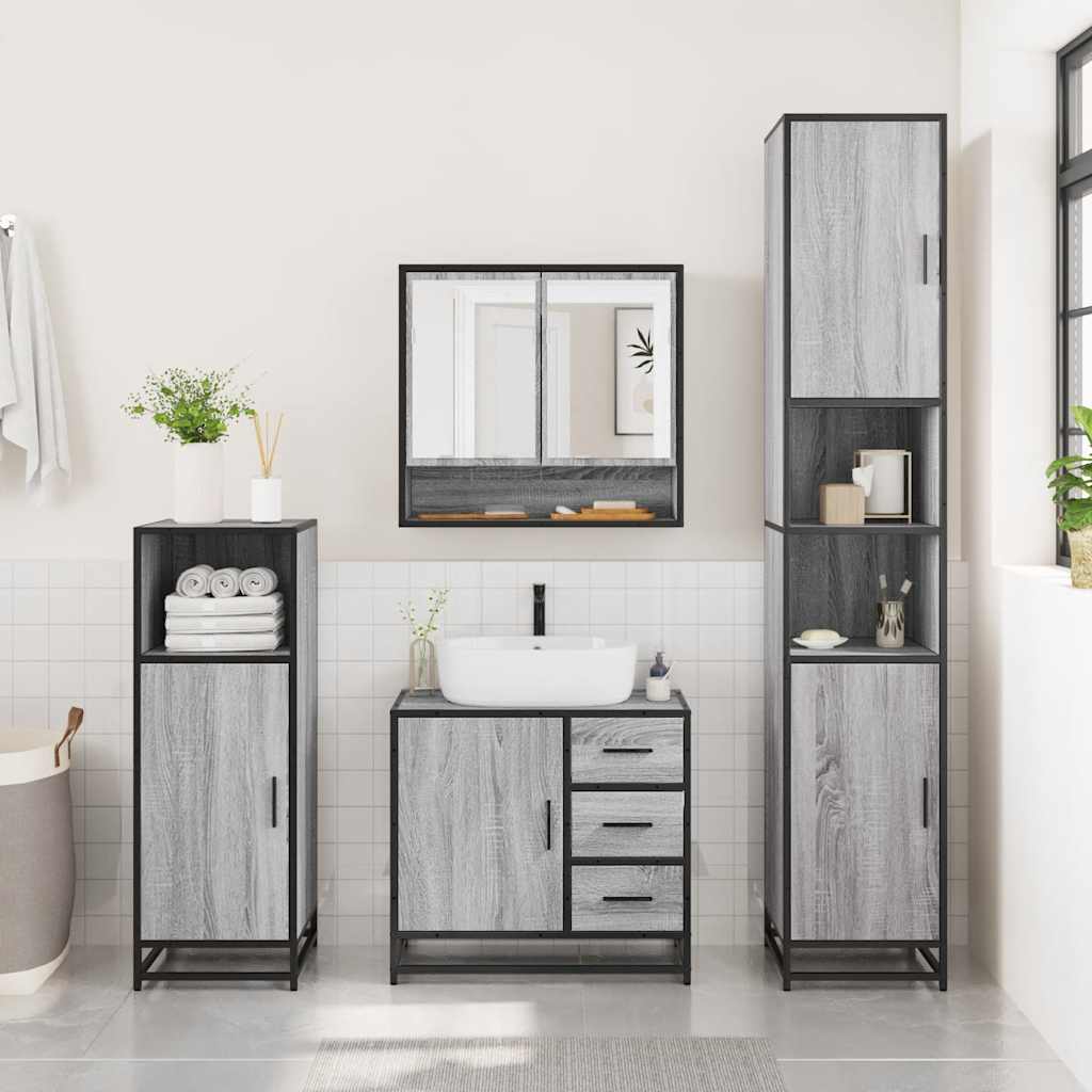 4 Piece Bathroom Furniture Set Grey Sonoma Engineered Wood