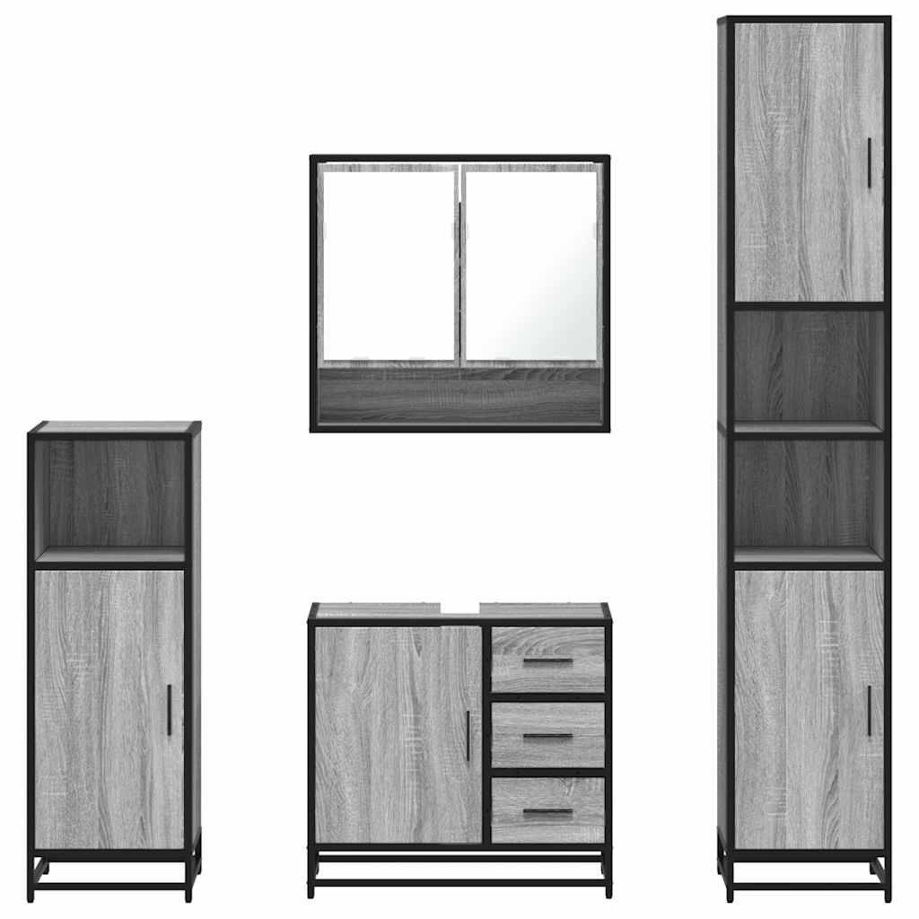 4 Piece Bathroom Furniture Set Grey Sonoma Engineered Wood