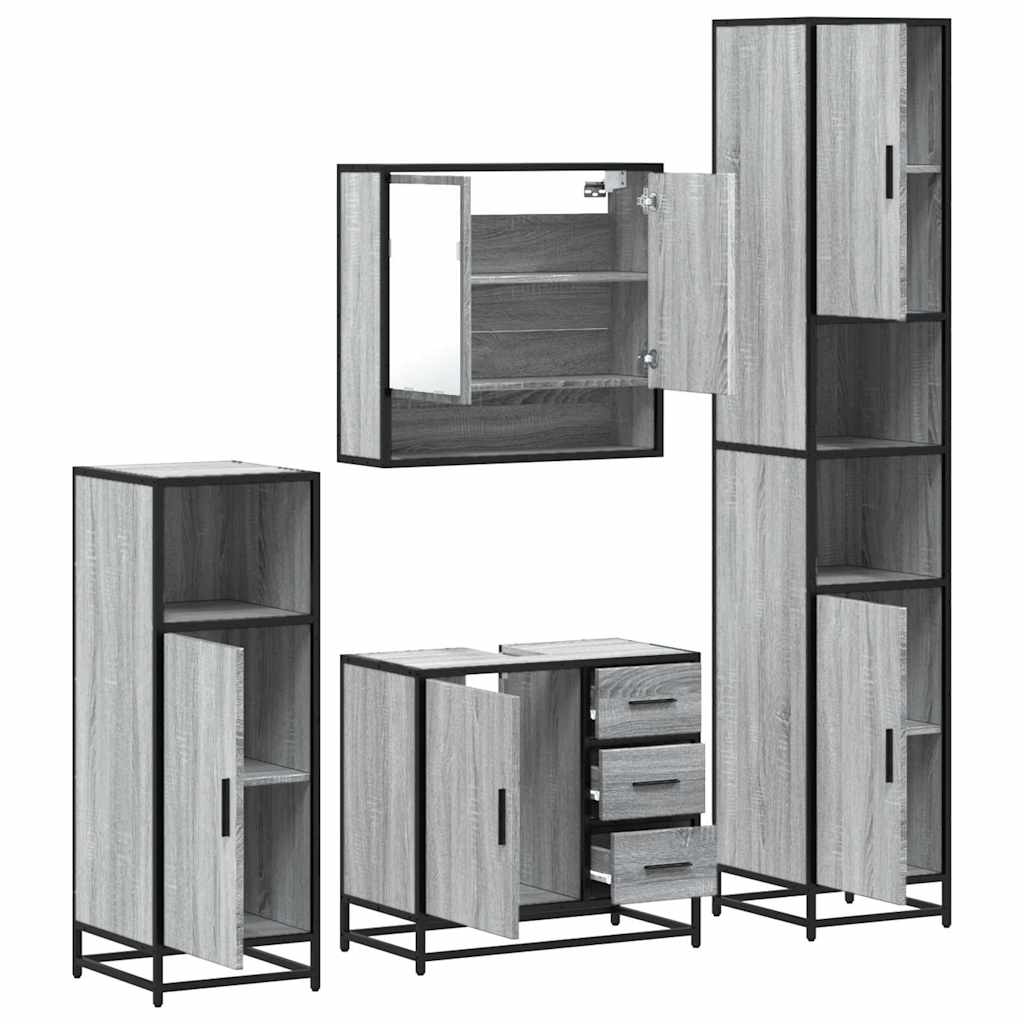 4 Piece Bathroom Furniture Set Grey Sonoma Engineered Wood