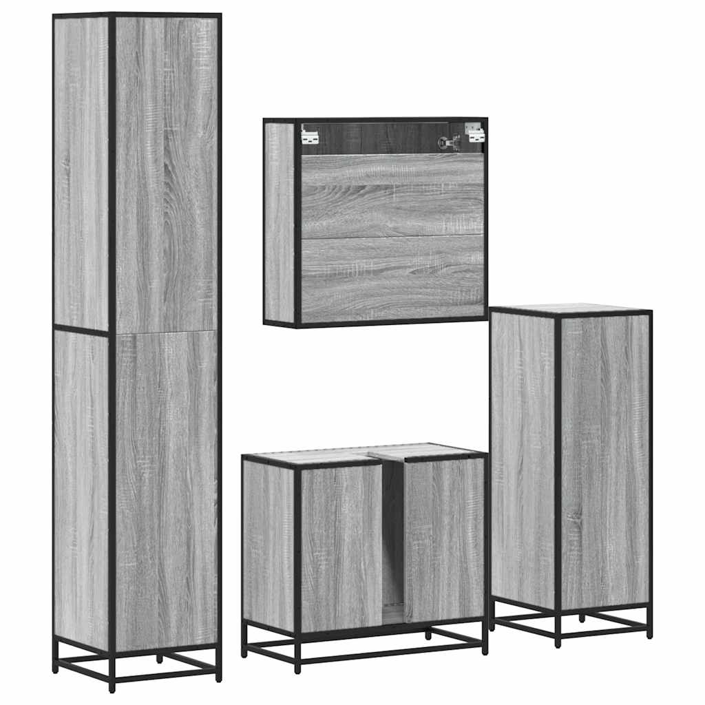 4 Piece Bathroom Furniture Set Grey Sonoma Engineered Wood
