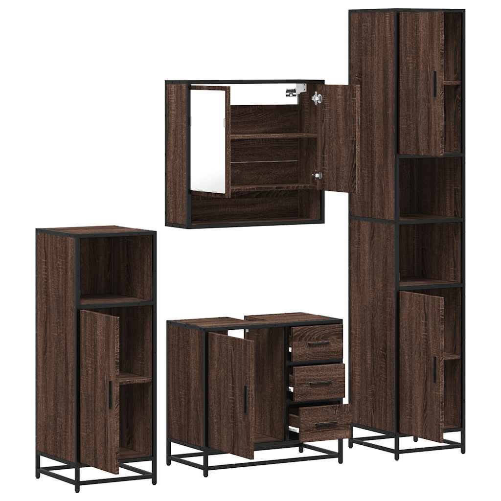 4 Piece Bathroom Furniture Set Brown Oak Engineered Wood