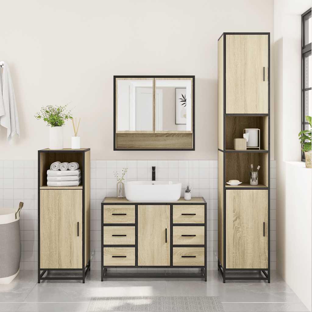 4 Piece Bathroom Furniture Set Sonoma Oak Engineered Wood