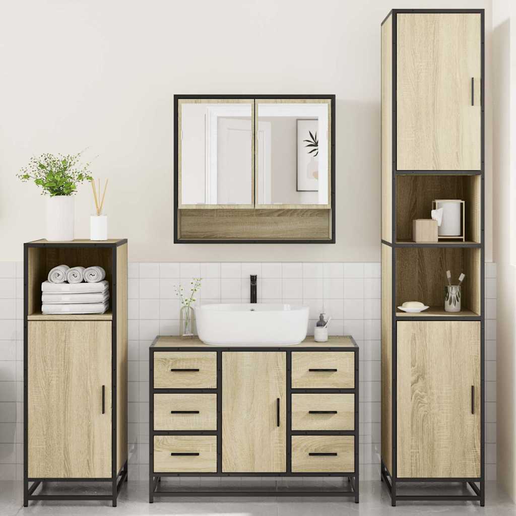 4 Piece Bathroom Furniture Set Sonoma Oak Engineered Wood