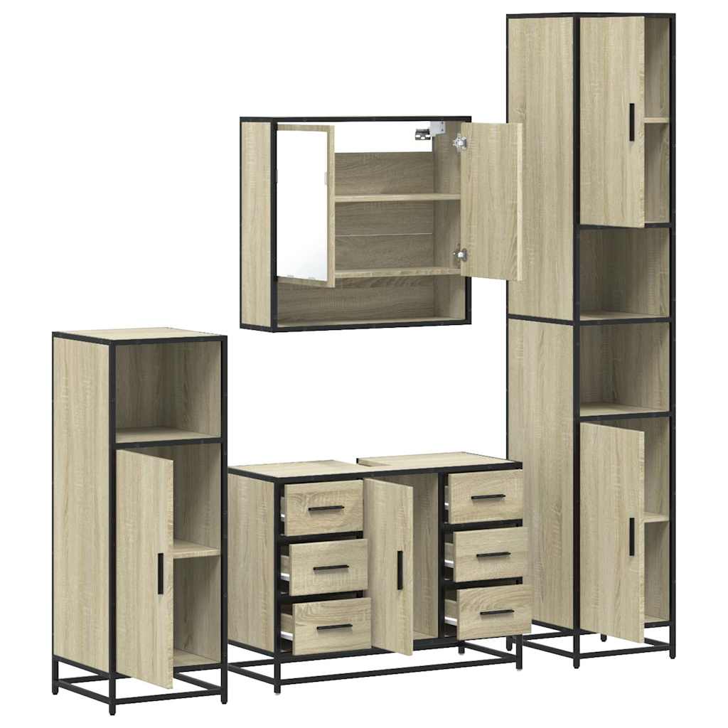 4 Piece Bathroom Furniture Set Sonoma Oak Engineered Wood