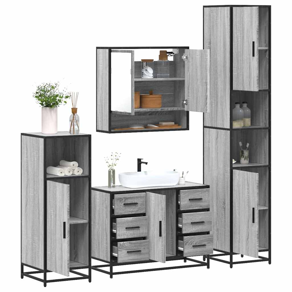 4 Piece Bathroom Furniture Set Grey Sonoma Engineered Wood