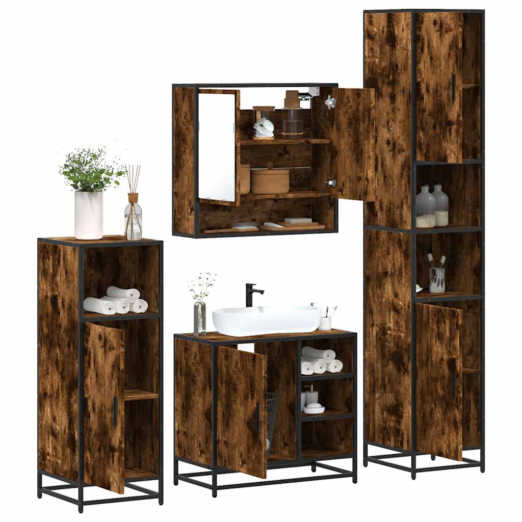 4 Piece Bathroom Furniture Set Smoked Oak Engineered Wood