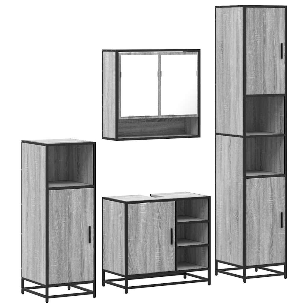 4 Piece Bathroom Furniture Set Grey Sonoma Engineered Wood