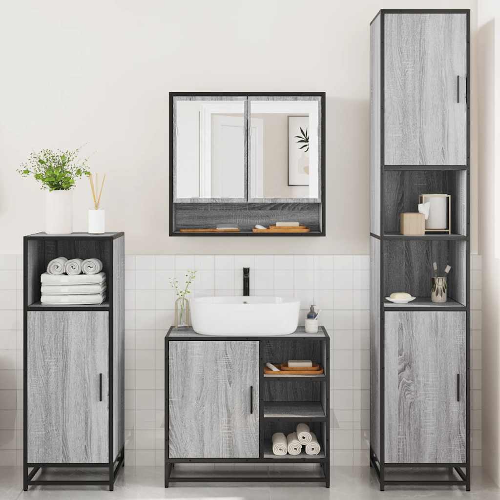 4 Piece Bathroom Furniture Set Grey Sonoma Engineered Wood