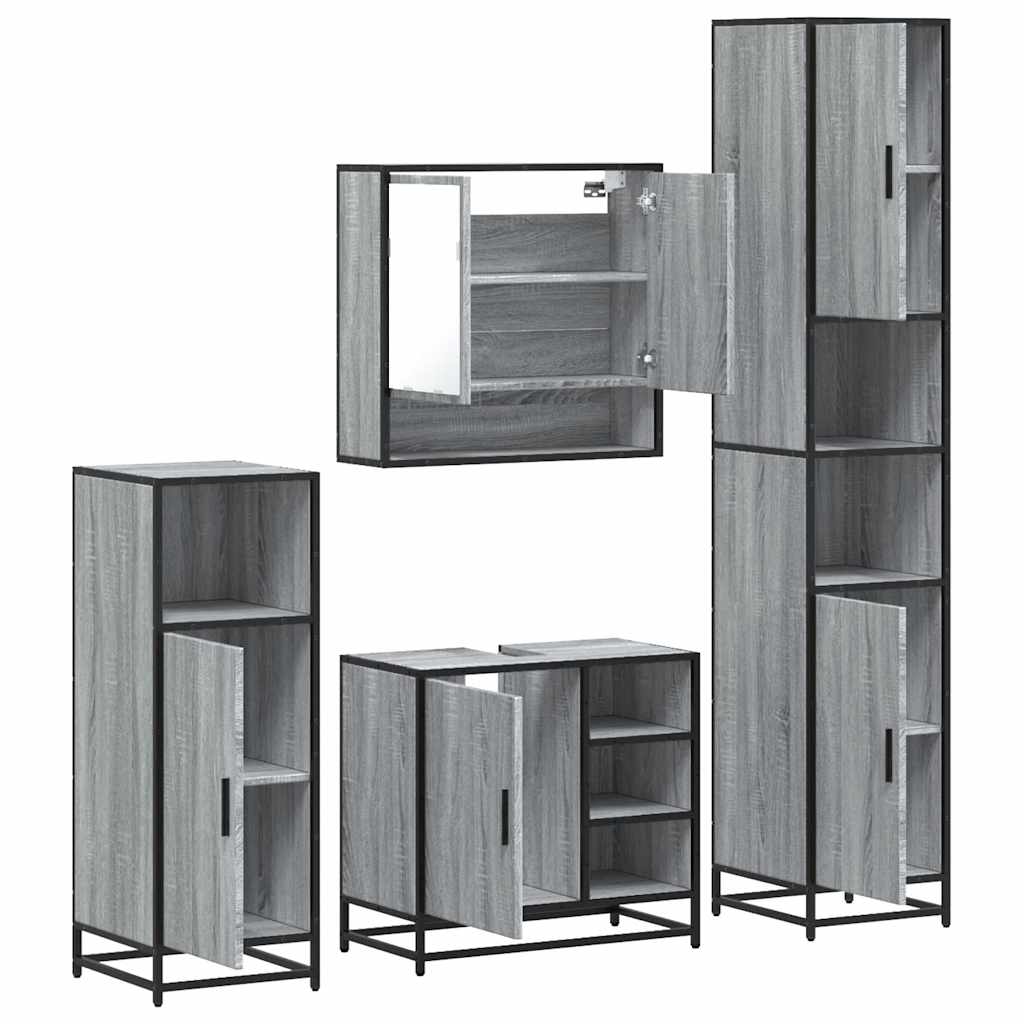 4 Piece Bathroom Furniture Set Grey Sonoma Engineered Wood
