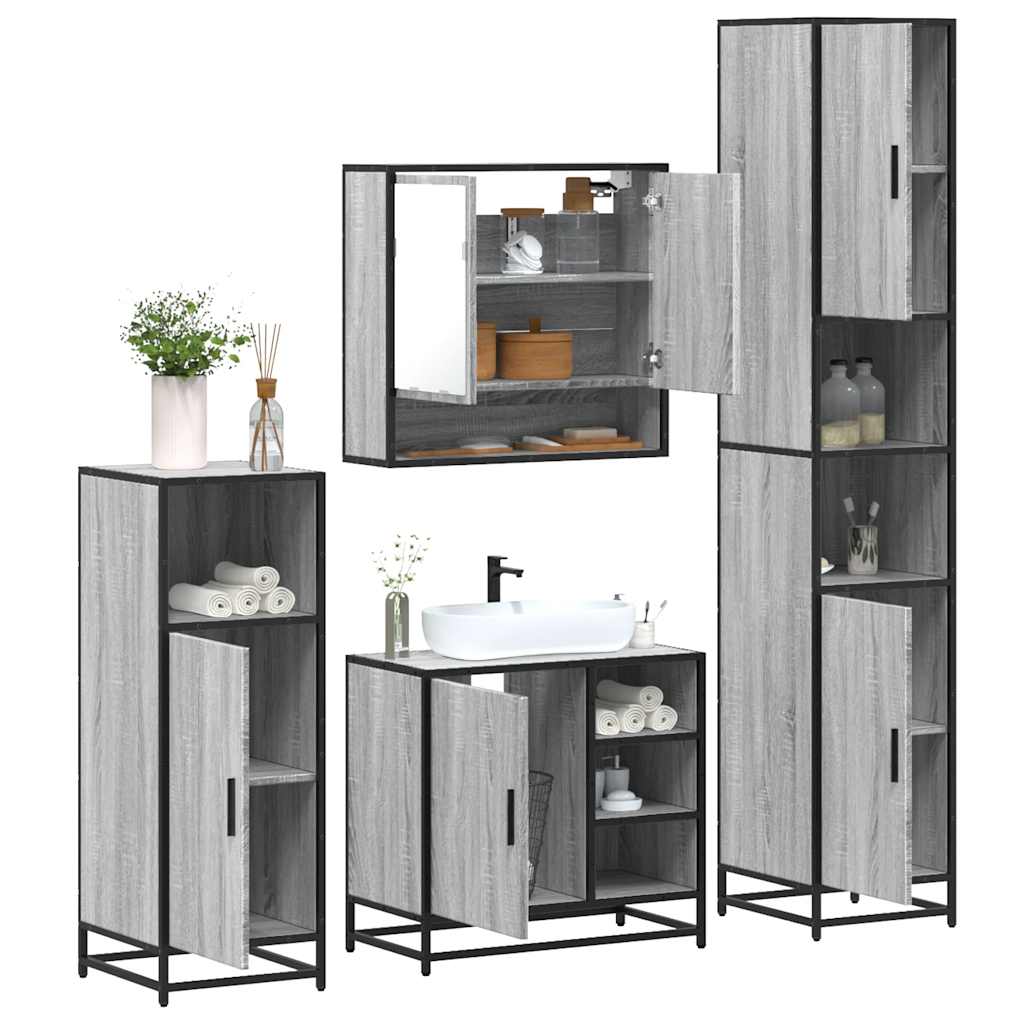 4 Piece Bathroom Furniture Set Grey Sonoma Engineered Wood