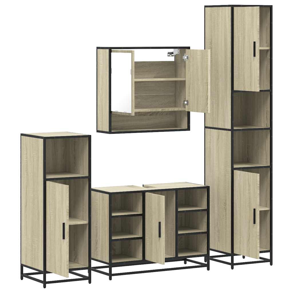 4 Piece Bathroom Furniture Set Sonoma Oak Engineered Wood
