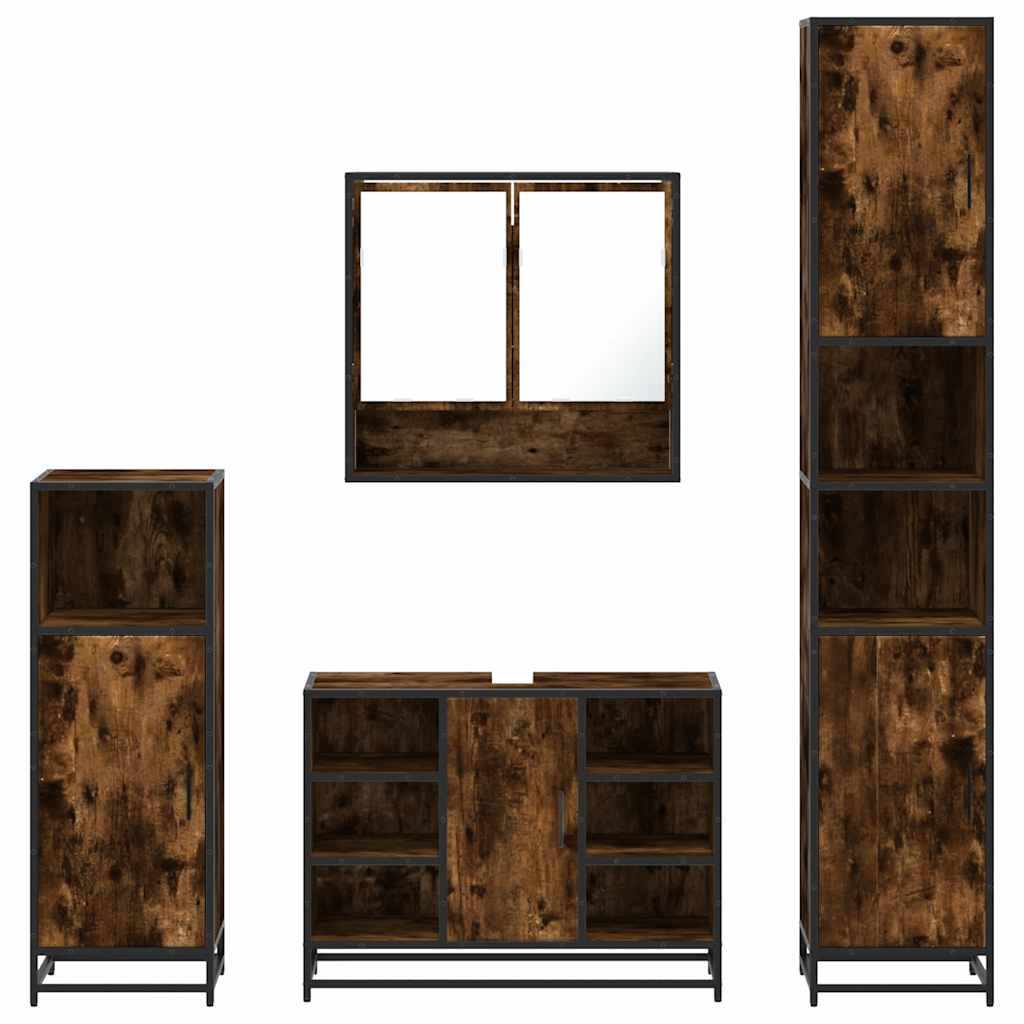 4 Piece Bathroom Furniture Set Smoked Oak Engineered Wood