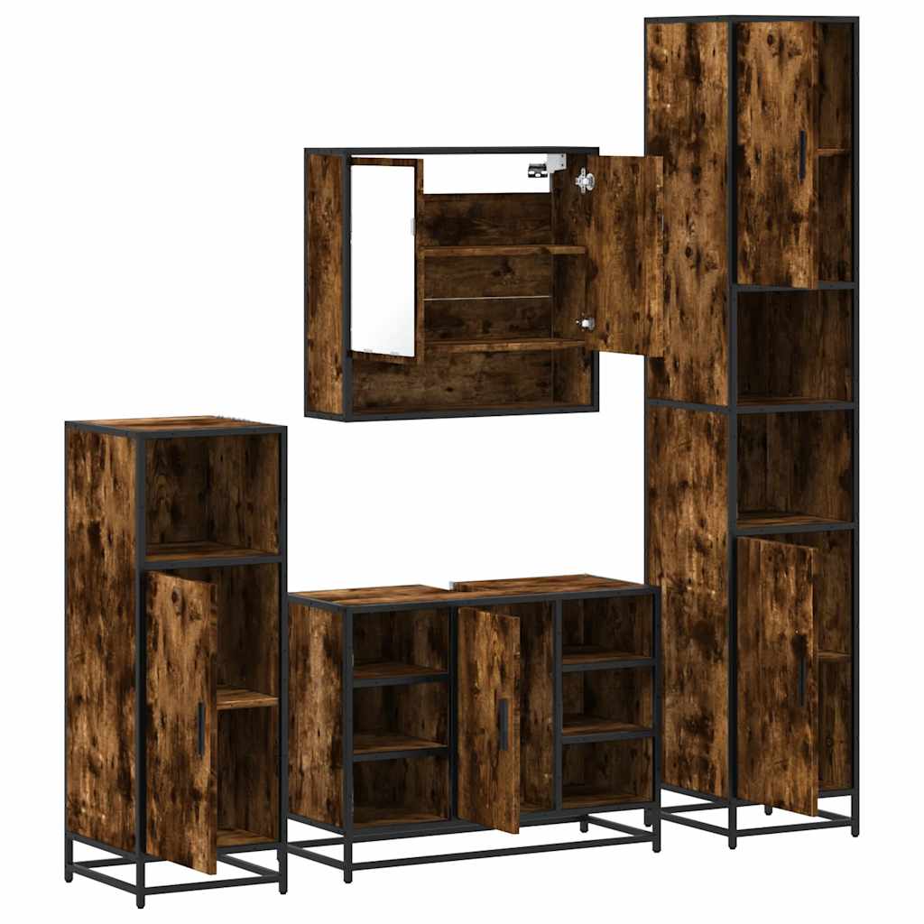 4 Piece Bathroom Furniture Set Smoked Oak Engineered Wood