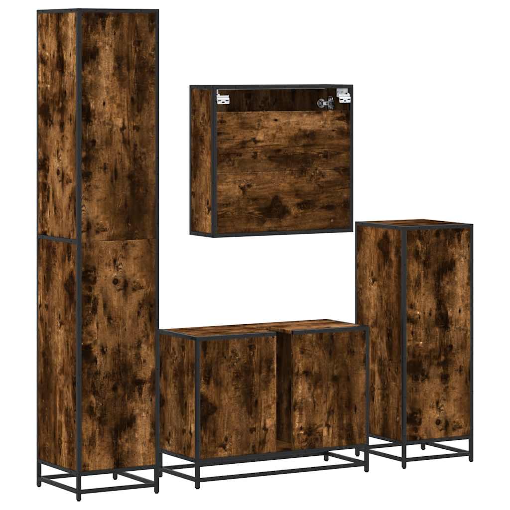 4 Piece Bathroom Furniture Set Smoked Oak Engineered Wood