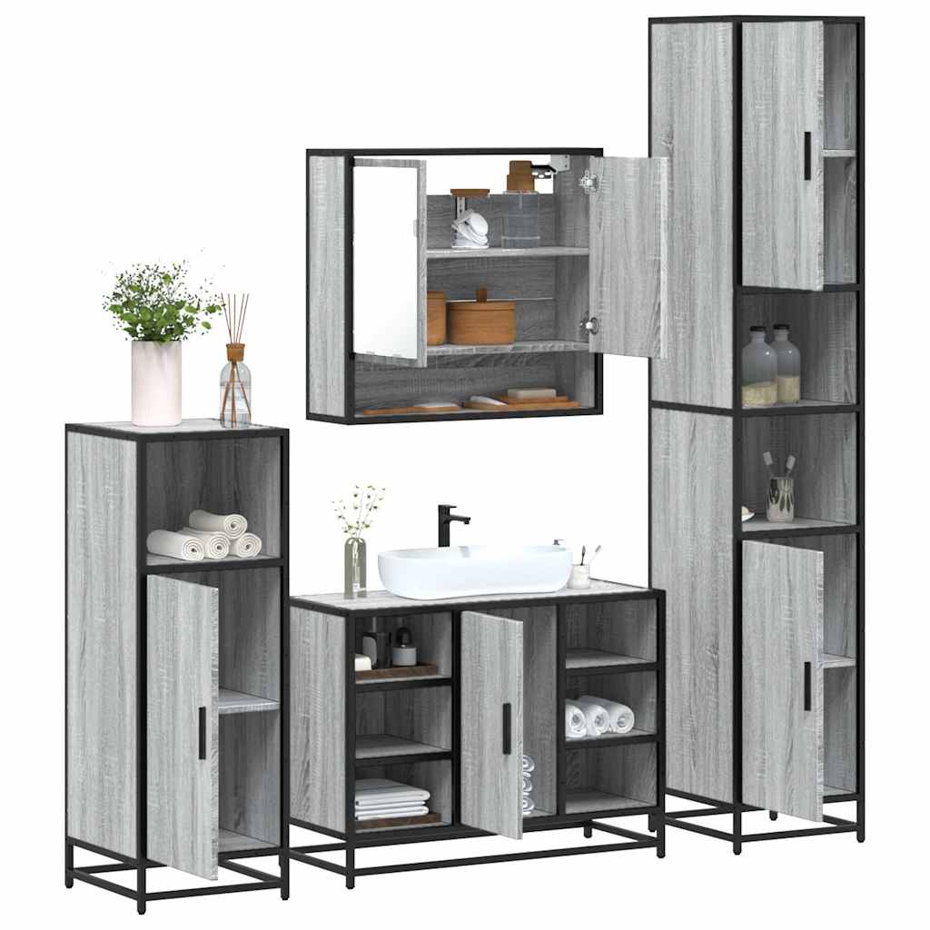 4 Piece Bathroom Furniture Set Grey Sonoma Engineered Wood