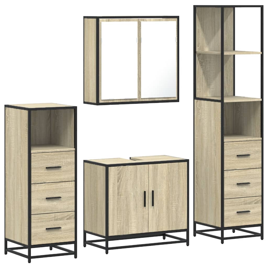 4 Piece Bathroom Furniture Set Sonoma Oak Engineered Wood