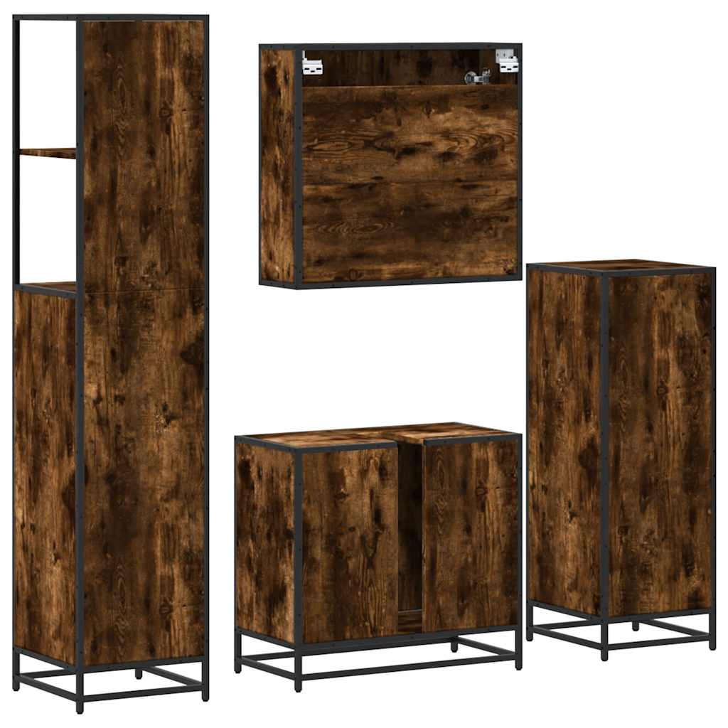 4 Piece Bathroom Furniture Set Smoked Oak Engineered Wood