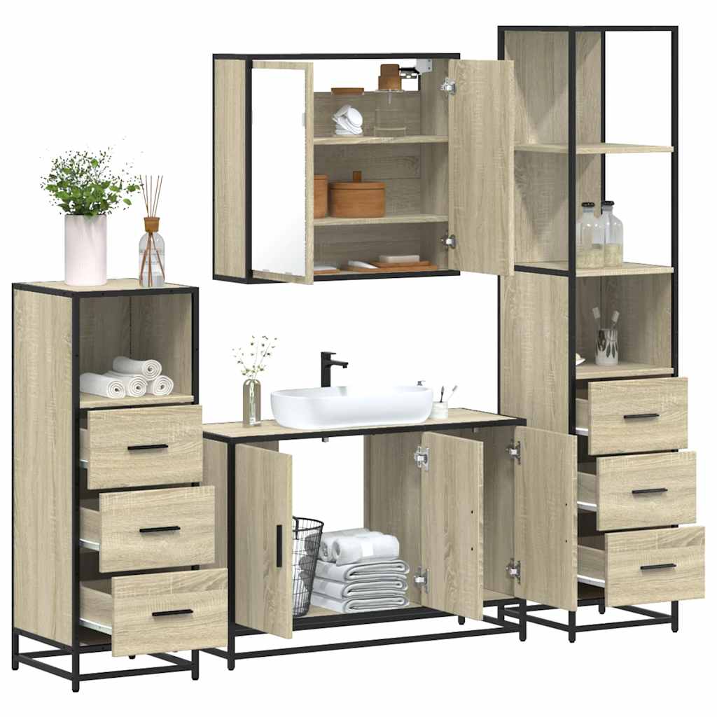 4 Piece Bathroom Furniture Set Sonoma Oak Engineered Wood
