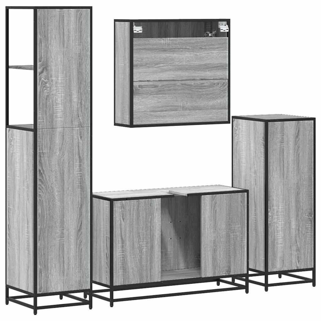 4 Piece Bathroom Furniture Set Grey Sonoma Engineered Wood