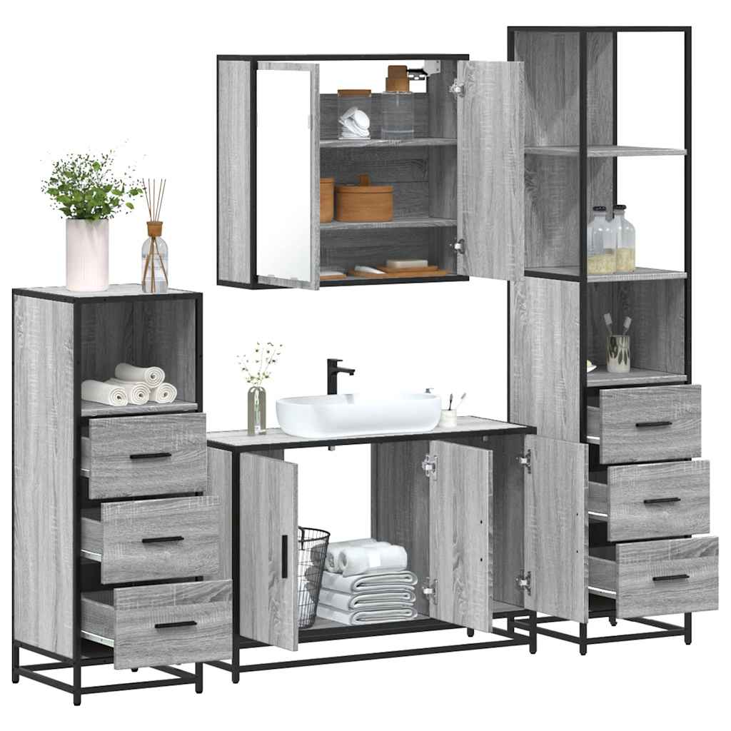 4 Piece Bathroom Furniture Set Grey Sonoma Engineered Wood