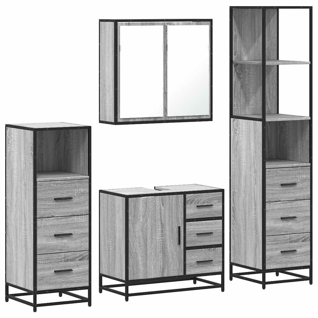 4 Piece Bathroom Furniture Set Grey Sonoma Engineered Wood