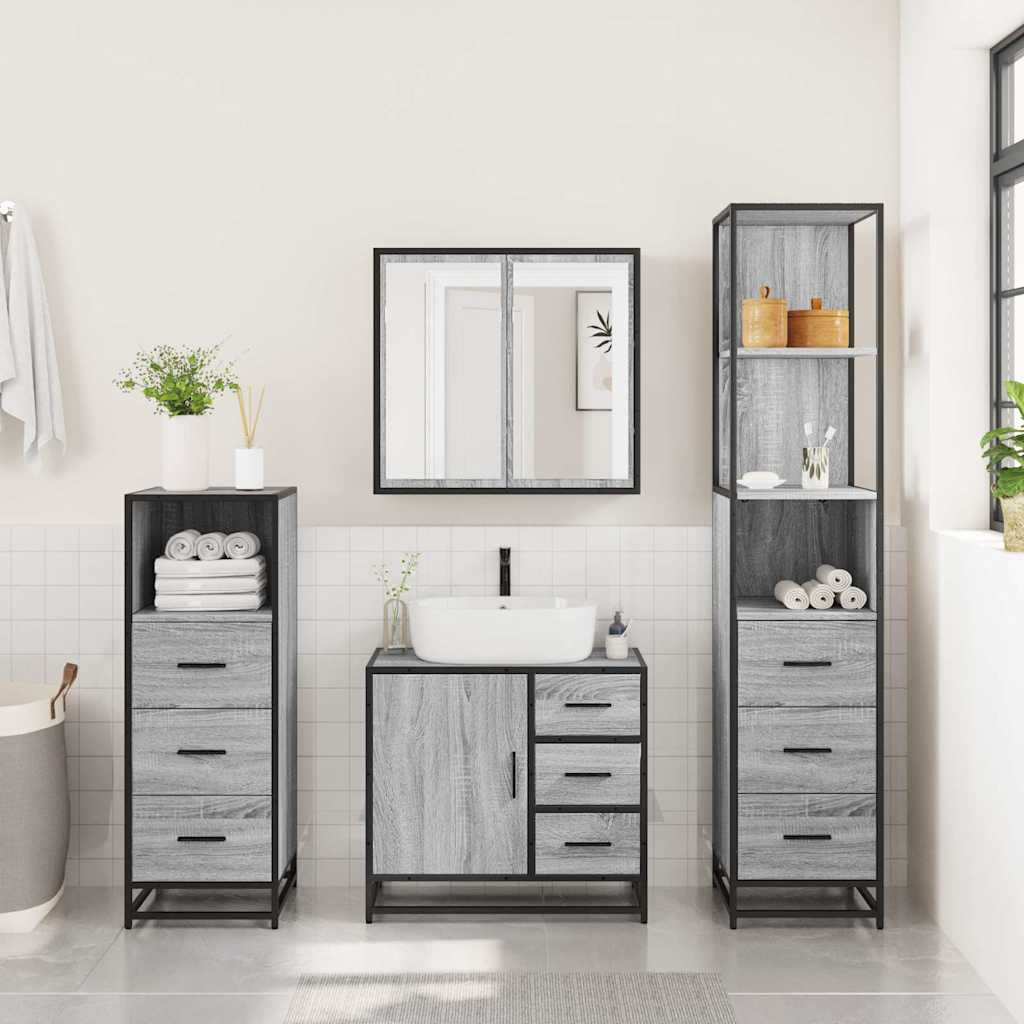4 Piece Bathroom Furniture Set Grey Sonoma Engineered Wood