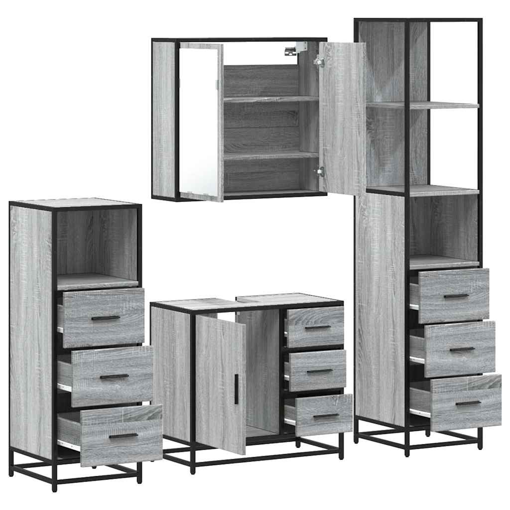 4 Piece Bathroom Furniture Set Grey Sonoma Engineered Wood