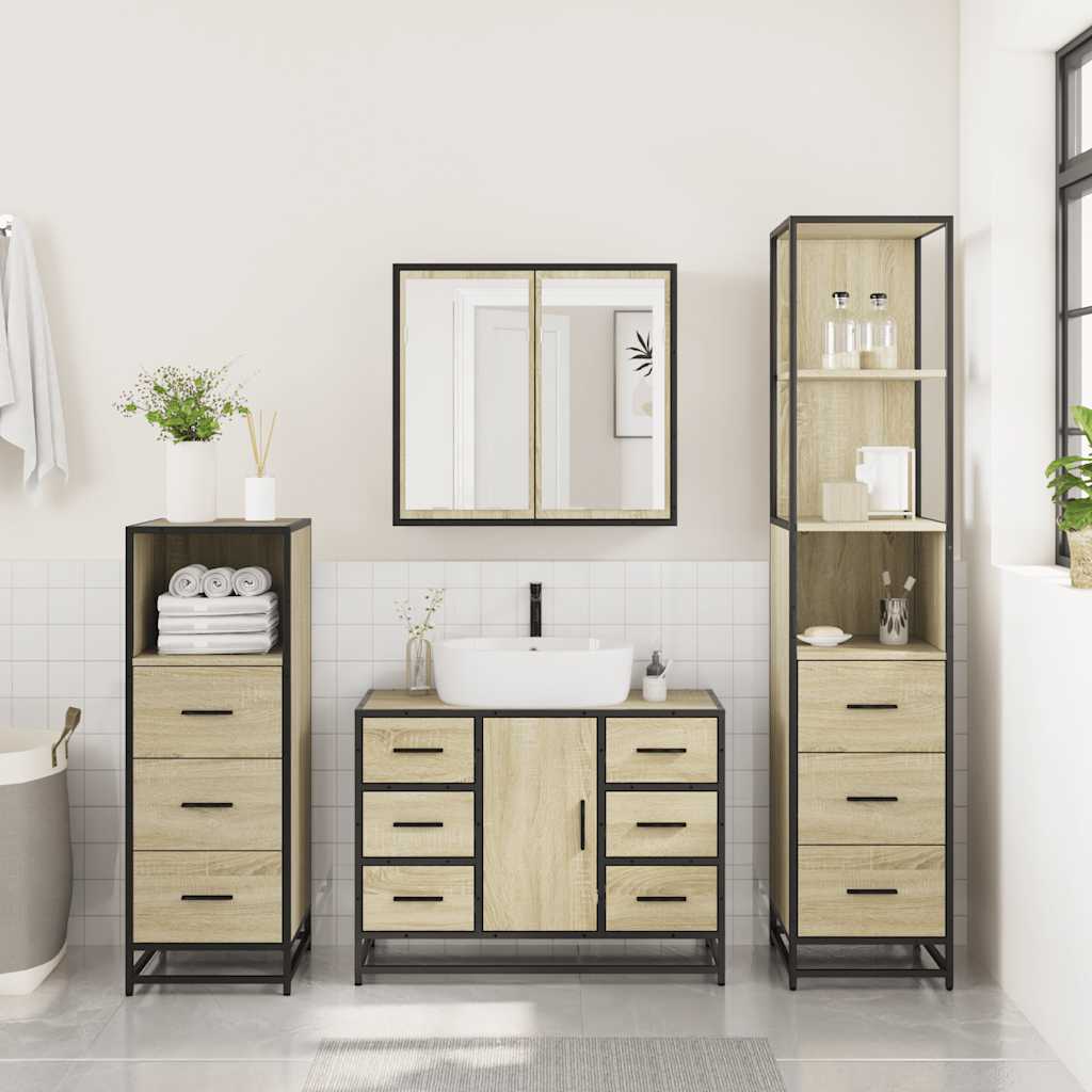 4 Piece Bathroom Furniture Set Sonoma Oak Engineered Wood