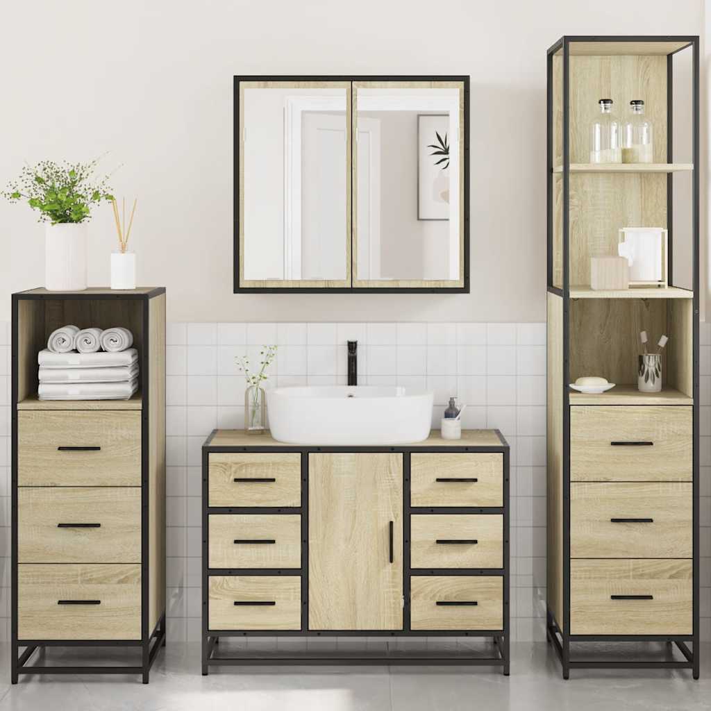 4 Piece Bathroom Furniture Set Sonoma Oak Engineered Wood