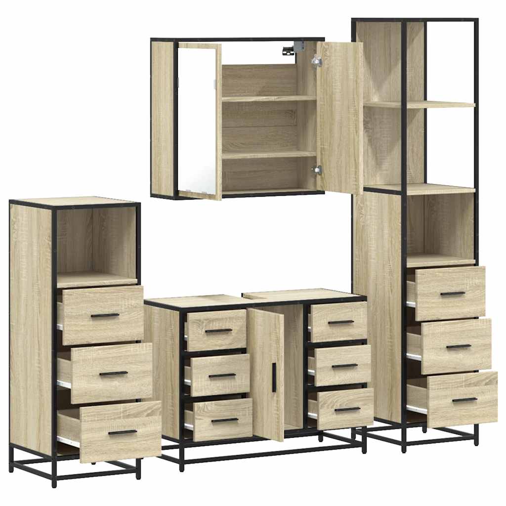 4 Piece Bathroom Furniture Set Sonoma Oak Engineered Wood