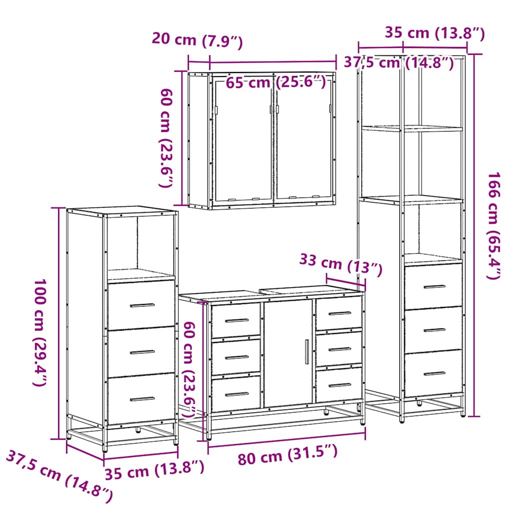 4 Piece Bathroom Furniture Set Sonoma Oak Engineered Wood