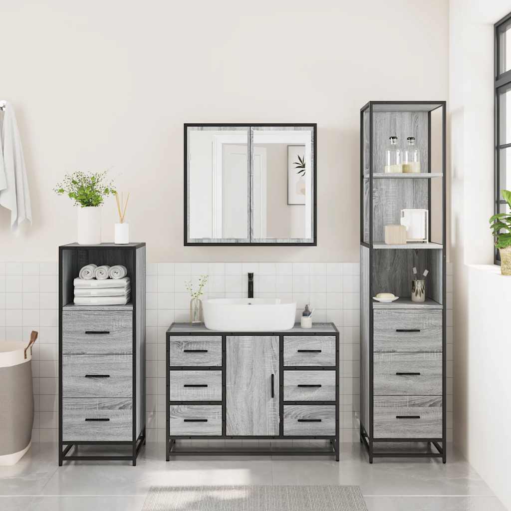 4 Piece Bathroom Furniture Set Grey Sonoma Engineered Wood