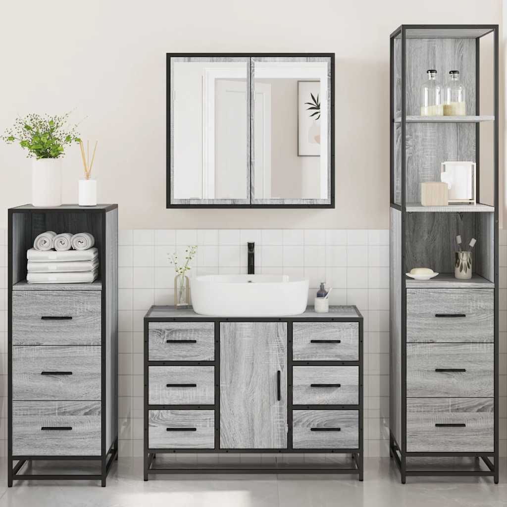 4 Piece Bathroom Furniture Set Grey Sonoma Engineered Wood