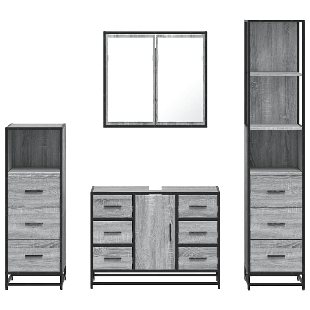 4 Piece Bathroom Furniture Set Grey Sonoma Engineered Wood