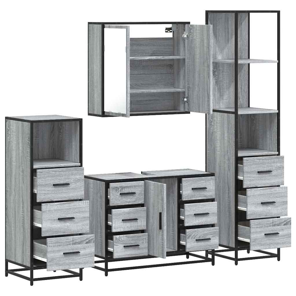 4 Piece Bathroom Furniture Set Grey Sonoma Engineered Wood