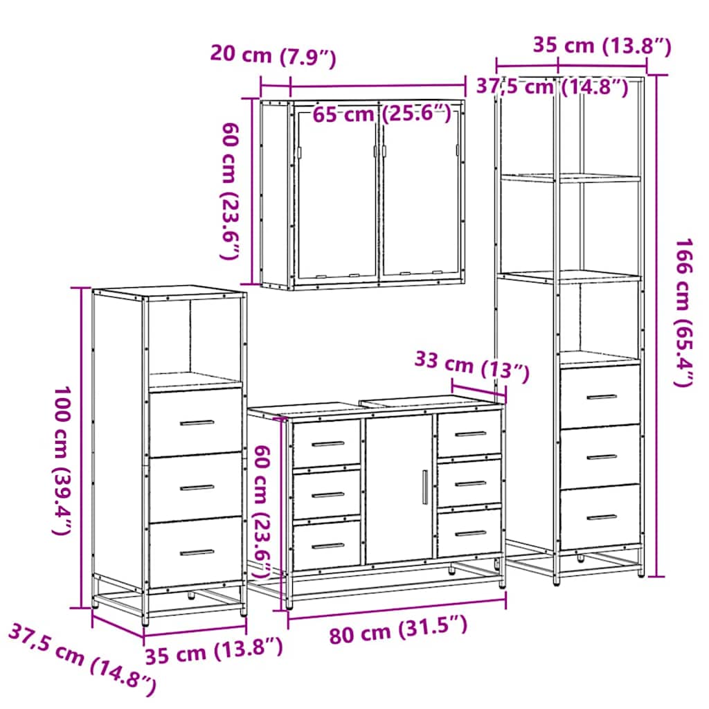4 Piece Bathroom Furniture Set Grey Sonoma Engineered Wood