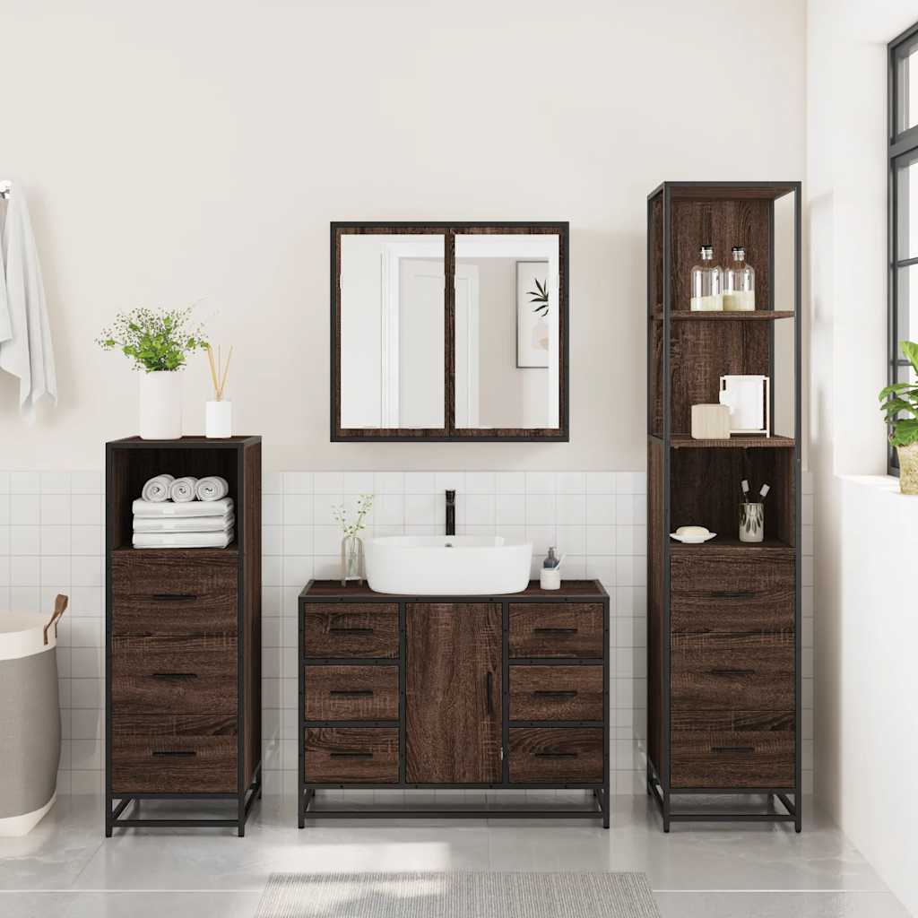 4 Piece Bathroom Furniture Set Brown Oak Engineered Wood
