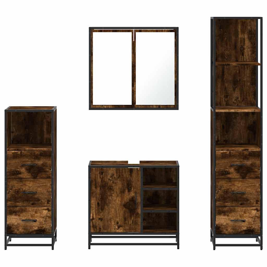 4 Piece Bathroom Furniture Set Smoked Oak Engineered Wood