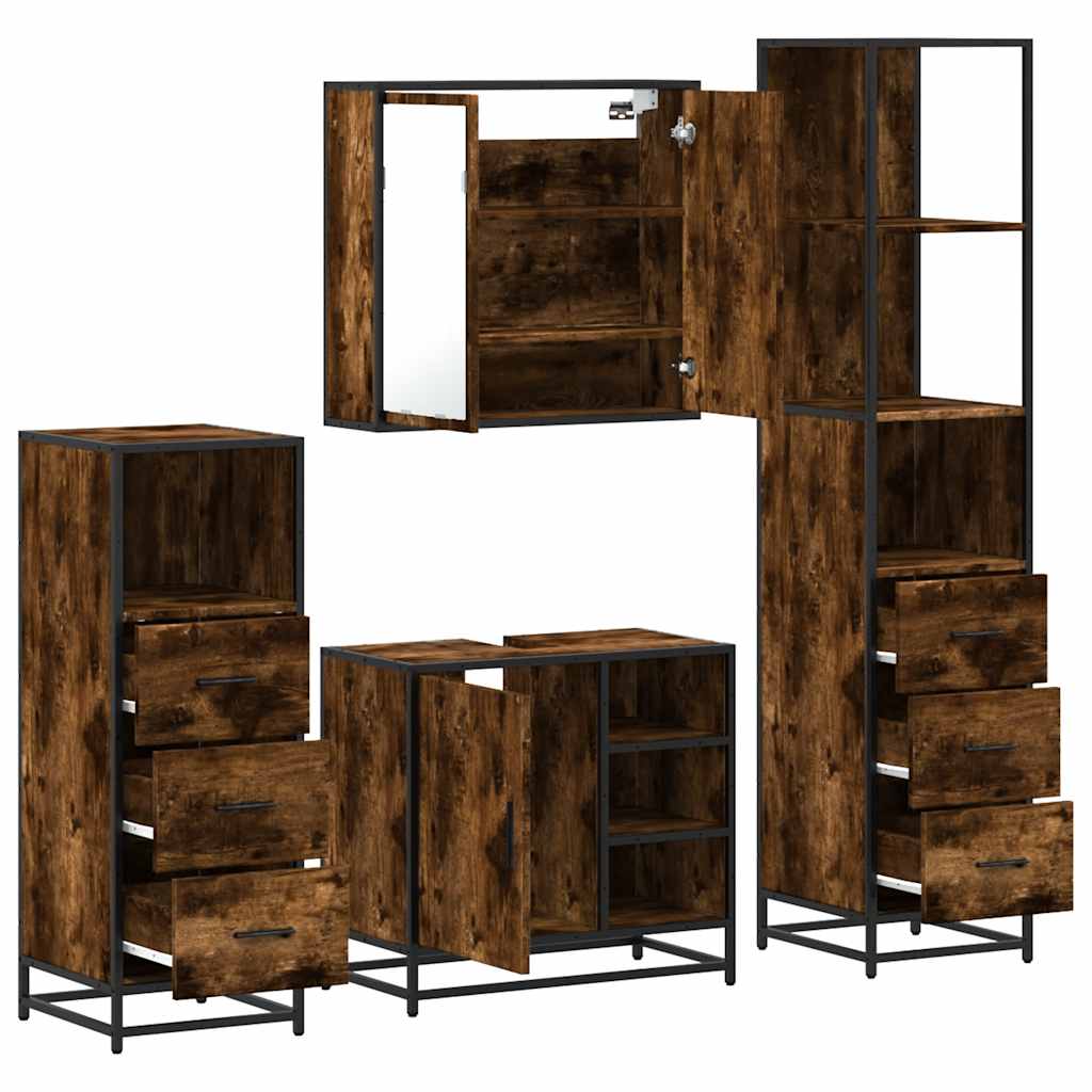 4 Piece Bathroom Furniture Set Smoked Oak Engineered Wood