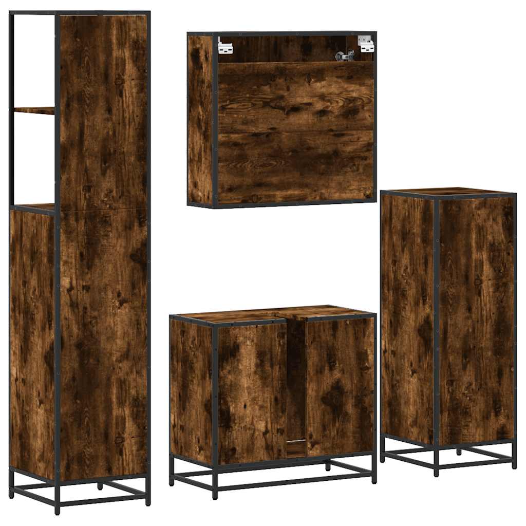 4 Piece Bathroom Furniture Set Smoked Oak Engineered Wood