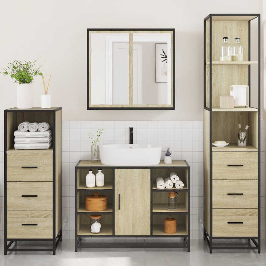 4 Piece Bathroom Furniture Set Sonoma Oak Engineered Wood