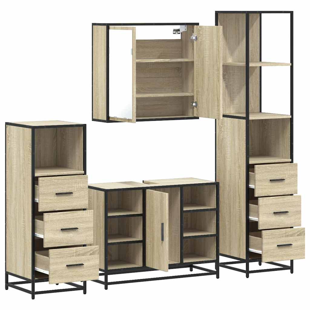 4 Piece Bathroom Furniture Set Sonoma Oak Engineered Wood