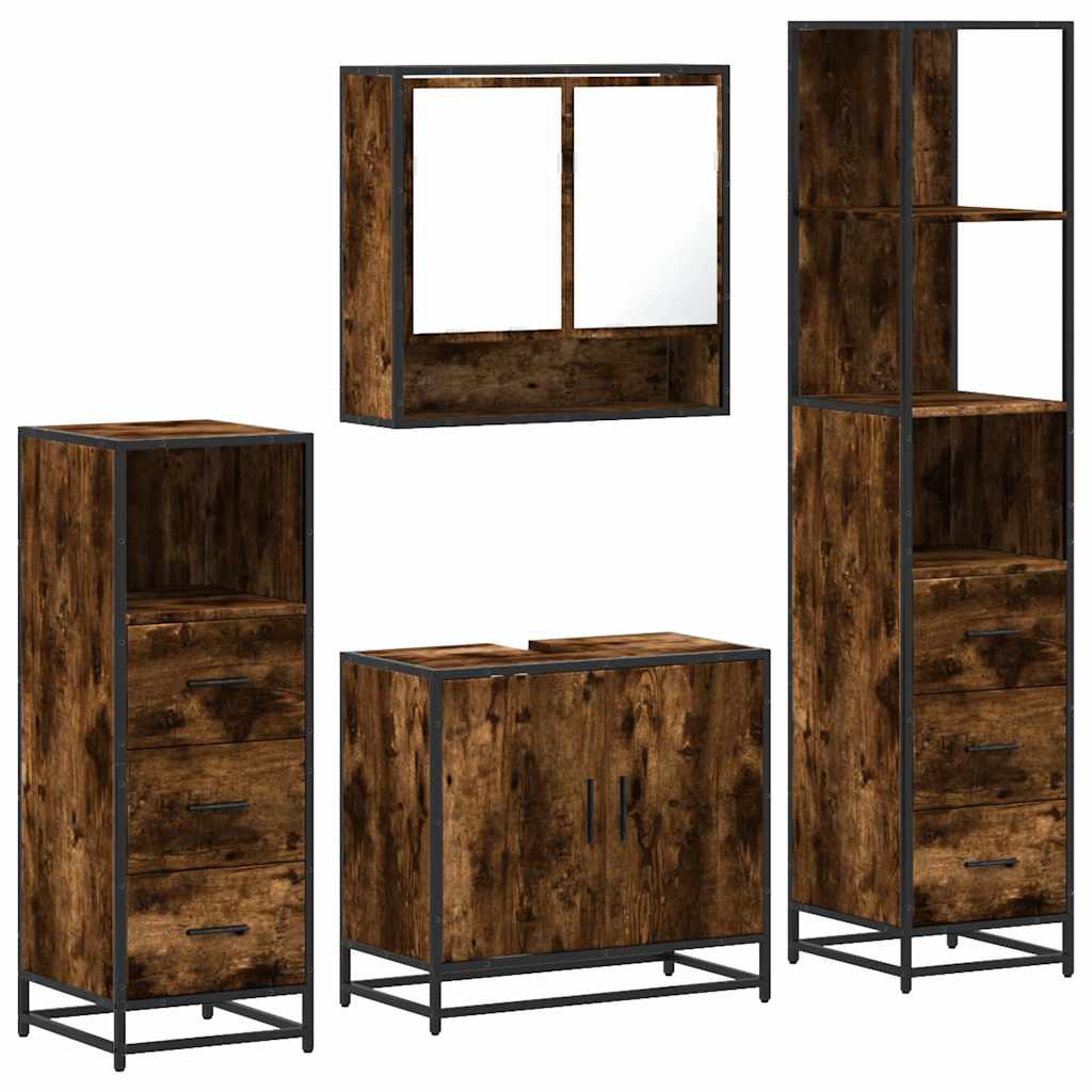 4 Piece Bathroom Furniture Set Smoked Oak Engineered Wood