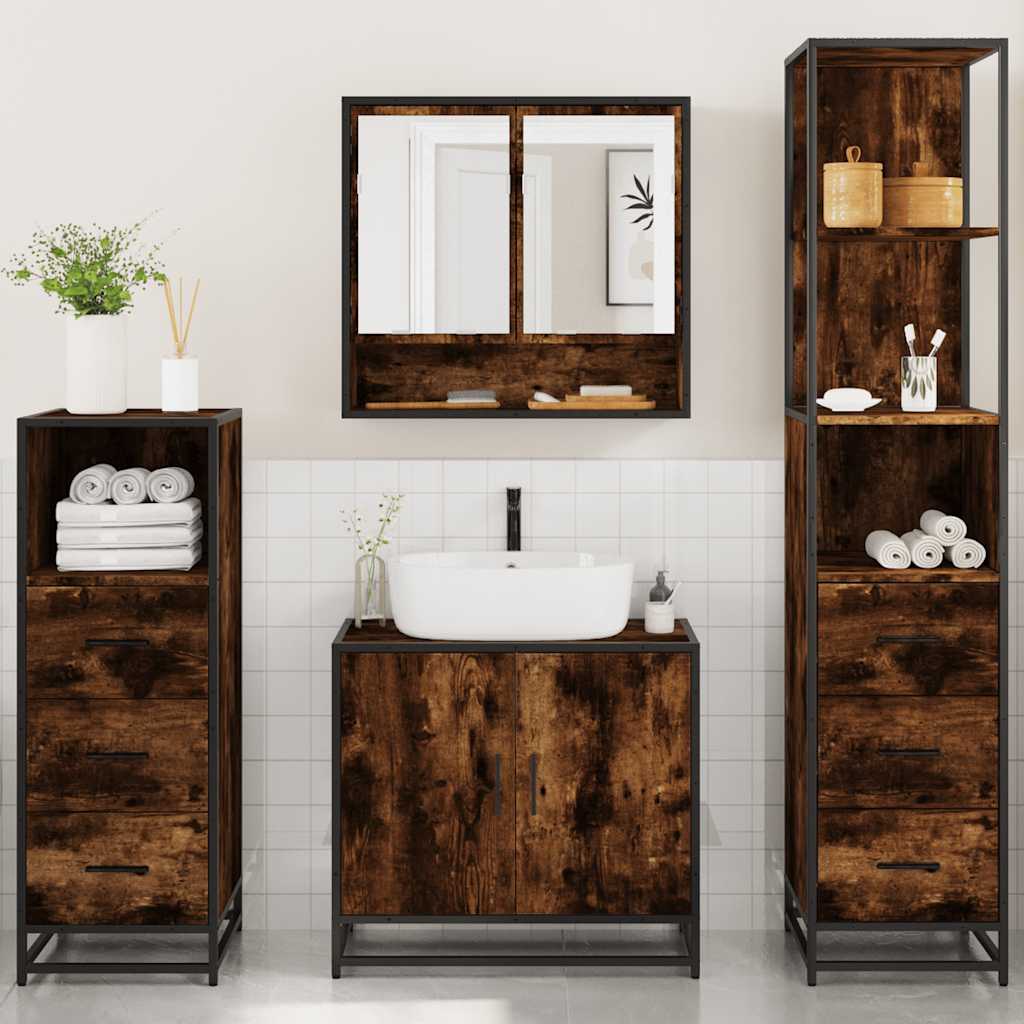 4 Piece Bathroom Furniture Set Smoked Oak Engineered Wood