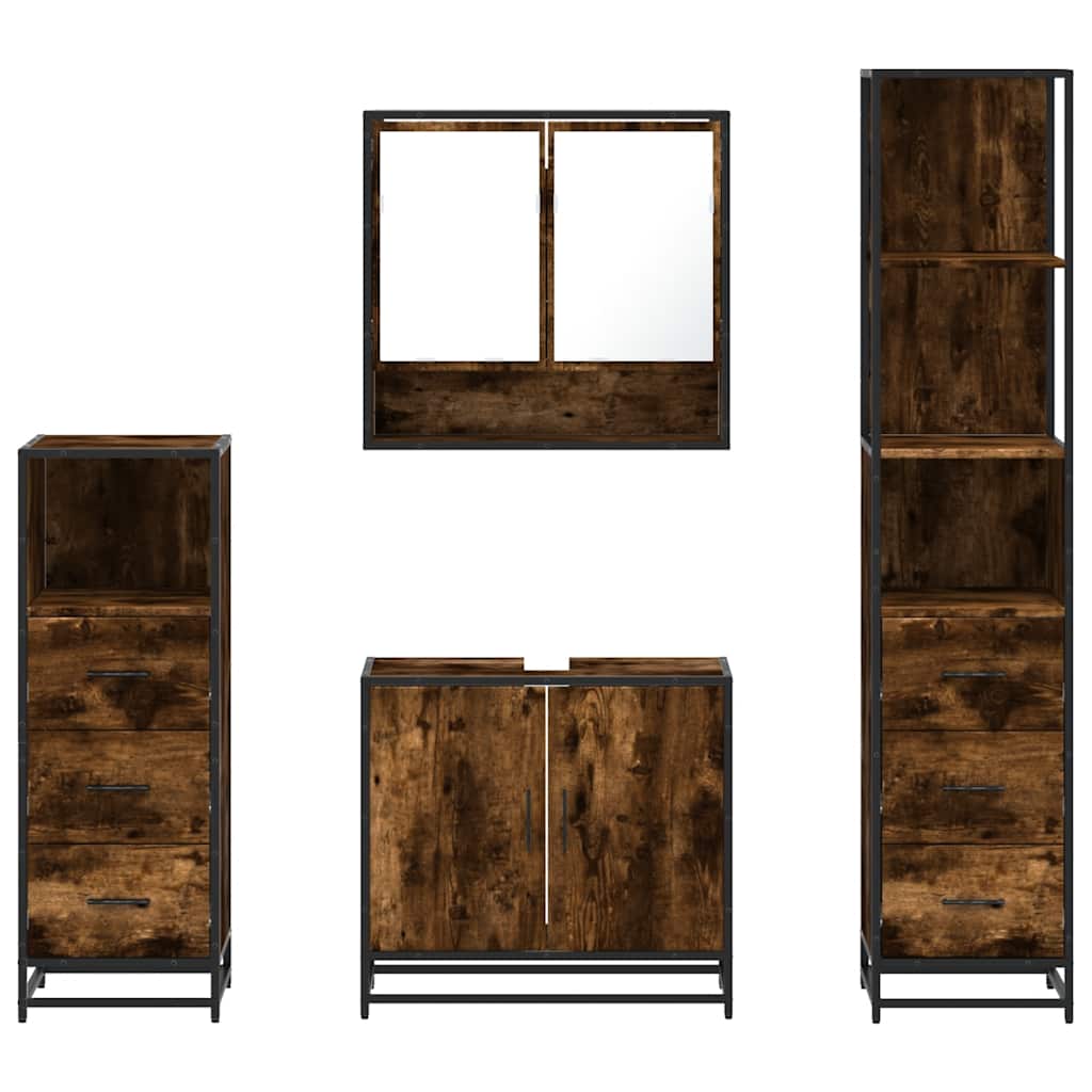 4 Piece Bathroom Furniture Set Smoked Oak Engineered Wood